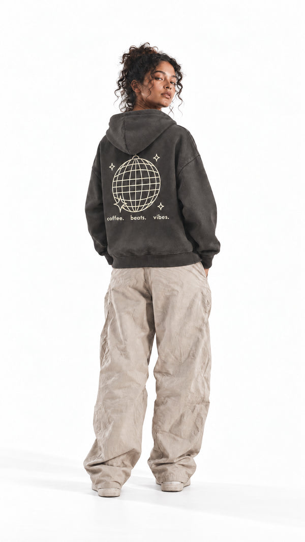 Womens Disco Ball Mineral Wash Full Zip Hoodie