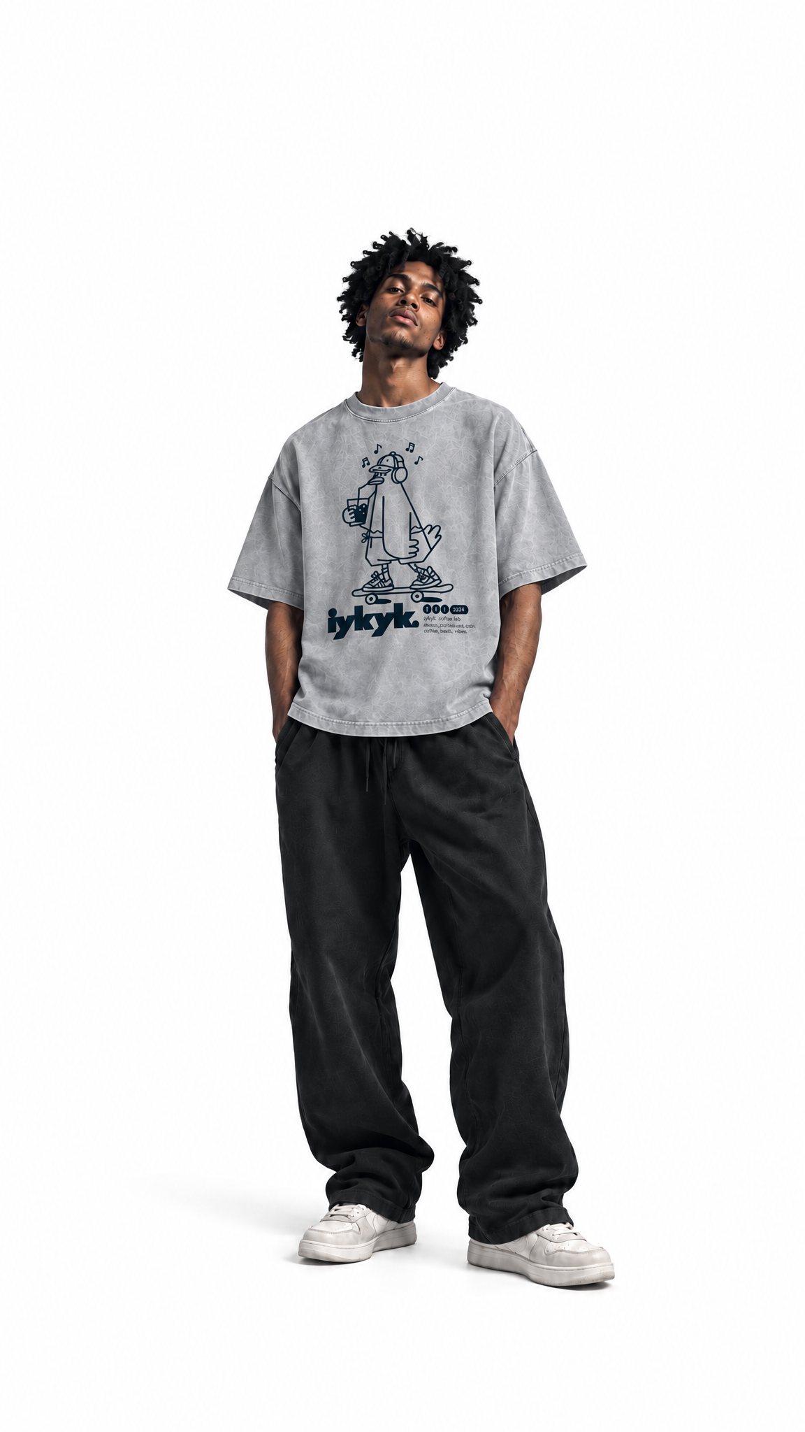 Piccolo Skate Light Grey Mineral Wash Boxy Cotton T-Shirt- unisex