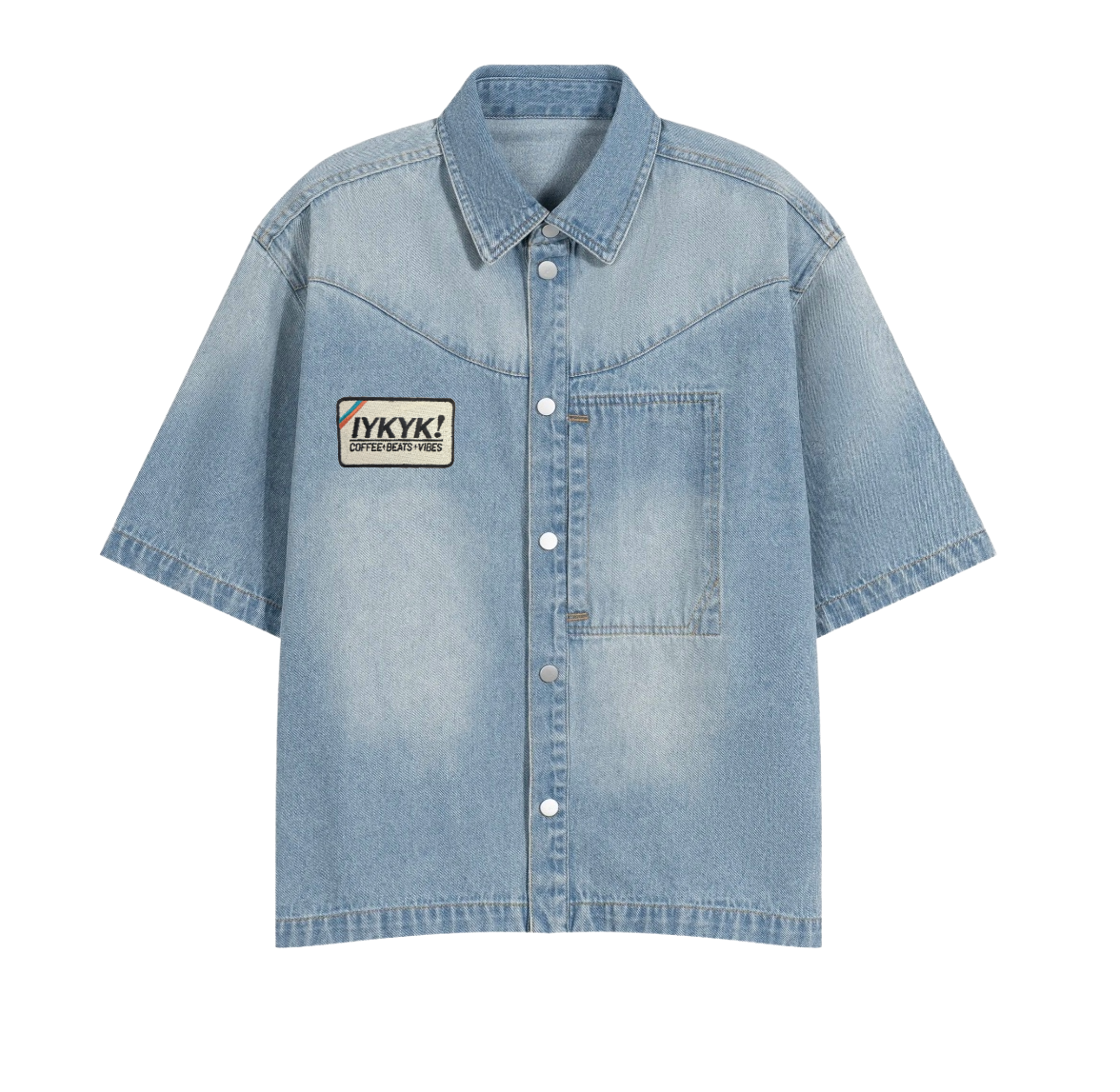 Denim Patch Unisex Vintage Wash Boxy Short Denim Shirt