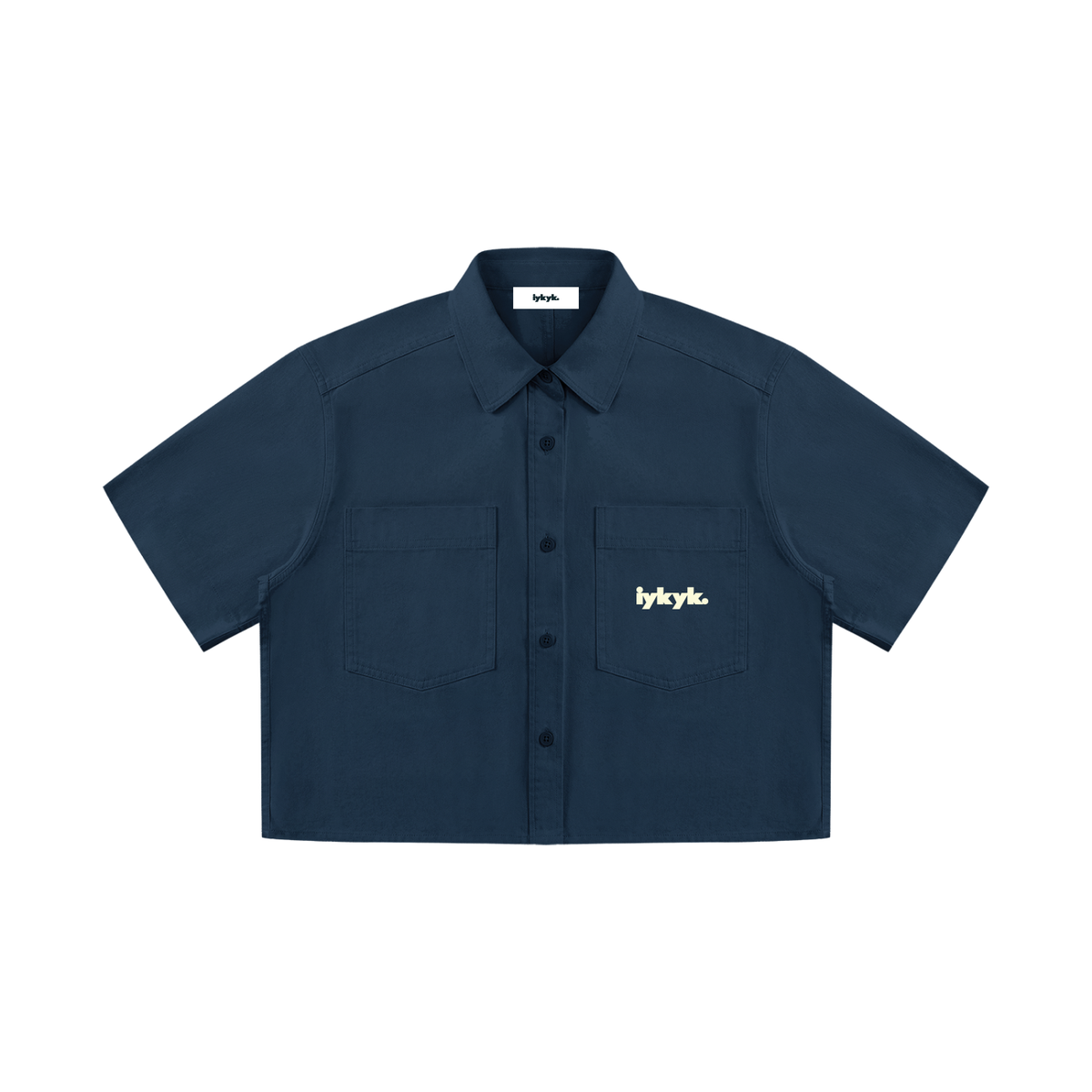 Boxy Script Crop Short Sleeve Work Shirt- womens